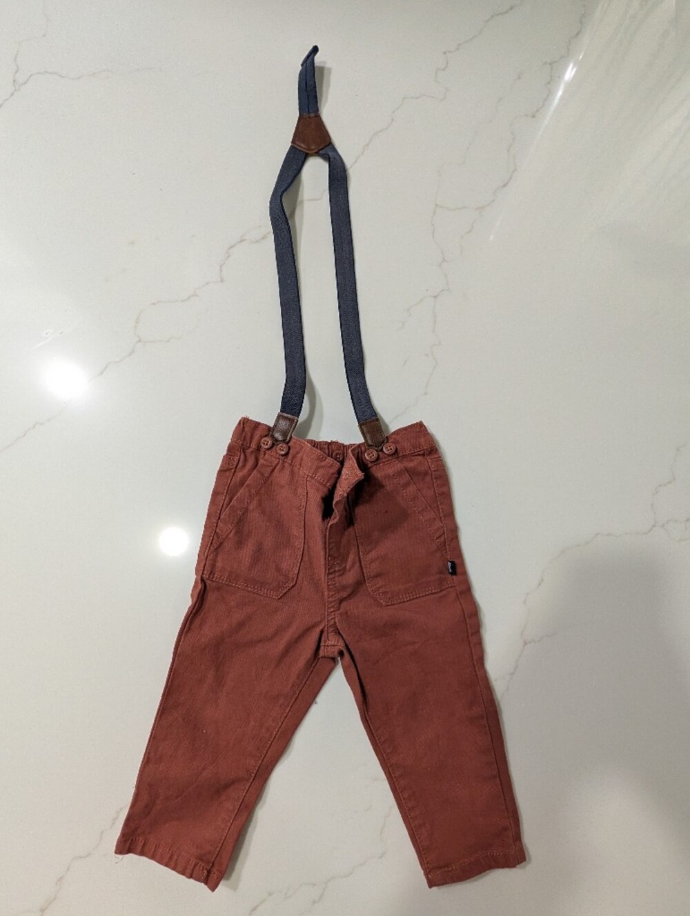OshKosh B'gosh Kids Rust Brown Corduroy Pants with Navy Suspenders 12mo